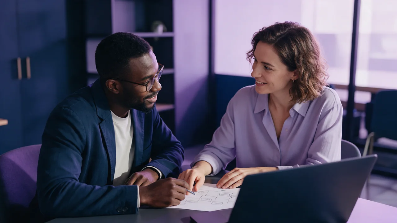Colleagues planning together across a table