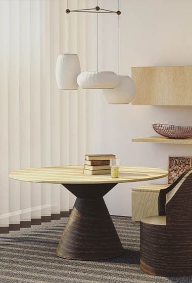 Window coverings in a styled interior